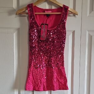 Say What Pink Sequin Embellished Tank Top NWT Size M